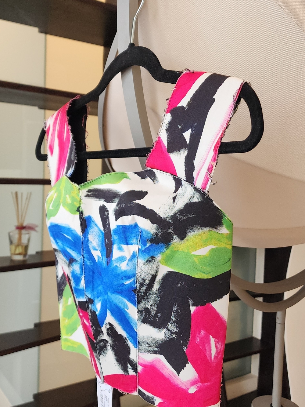 Marni Floral Brushstroke Bustier Crop Top in Pink, Blue & Green Size XS to S - Picture 3 of 13